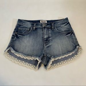 Mudd Women Slim Denim Shorts Stretch Lace Stitching Jeans Shorts